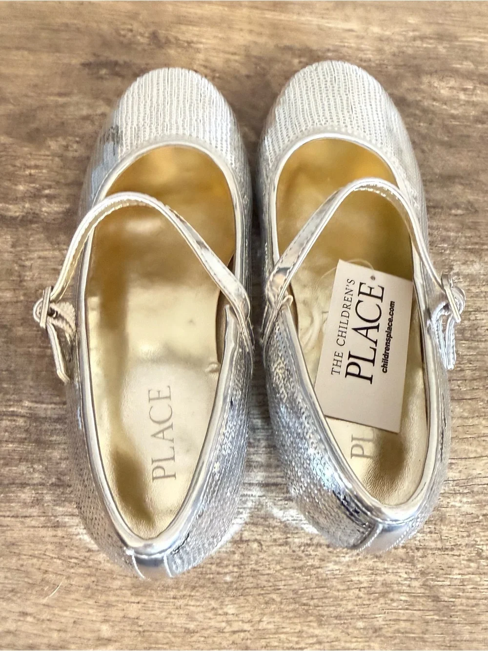 NEW Children’s Place Silver Sequined Heeled Dress Shoes Girls Size 1 Buckle